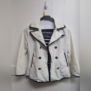 Sperry Off White Double-Breasted Hollis Peacoat with Navy Trim, Small